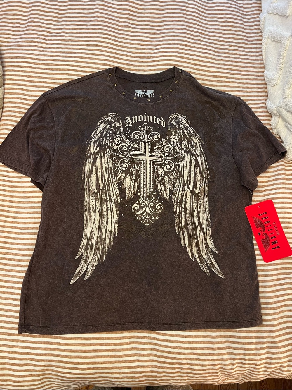 “Anointed” Graphic Wings T-Shirt - Brown
